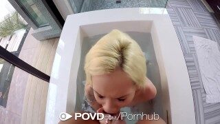 POVD Blonde Elsa Jean bath rub in the tub before fuck and facial